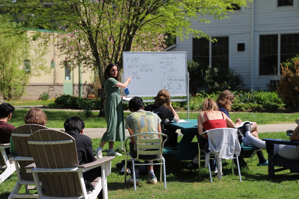 An outdoor mathematics class at Oakwood Friends School in Poughkeepsie, New York